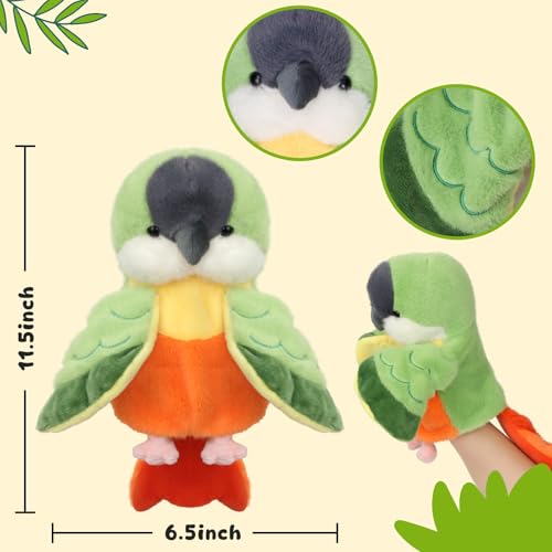 Easfan Parrot Hand Puppet Interactive Storytelling Plush Toy for Kids 11.5" | Cute Green Parakeet bird, soft stuffed animal, creativity imagination, Easter Christmas holiday birthday gift, for toddlers - style: Parrot-Green