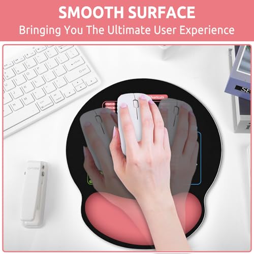 KONVINIT Ergonomic Mouse Pad with Wrist Rest, Small Excel Cheat Sheet Desk Pad with Windows & Office & Excel Shortcuts, Non-Slip Rubber Base Mouse Pads for Desk with Smooth Surface, Black Pink - color: Shortcut-Pink