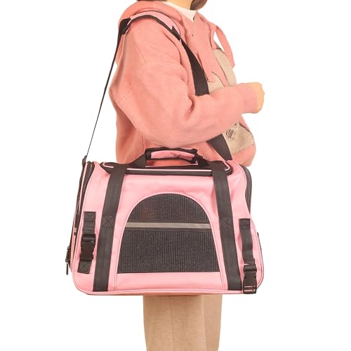 Pink Soft-Sided Cat Carrier, Airline Approved Pets Carrier for Big Cats & Small Dogs, Soft Kitten Travel Bag with Mesh Windows, Animal Carrier Up to 15 Lbs (Pink, Small) - color: Pink