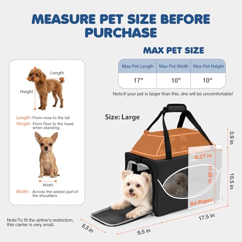 Lekereise Top-Expandable Pet Carrier 18x11x11Inch Delta American United Airline Approved Underseat to 15lbs Stable Car Travel Carriers for Small Dogs Cats with Locking Safety Zippers Anti-Scratch Mesh - color: Black, size: 18"x11"x11"