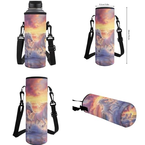 Sunset Horse Backpack for Girls 4th Grade Boys Bookbag with Lunch Box Dust Proof Water Bottle Holder and Pencil Case Customized 4 PCS Zipper Closure Secondary Big School Bag - color: Sunset Horse