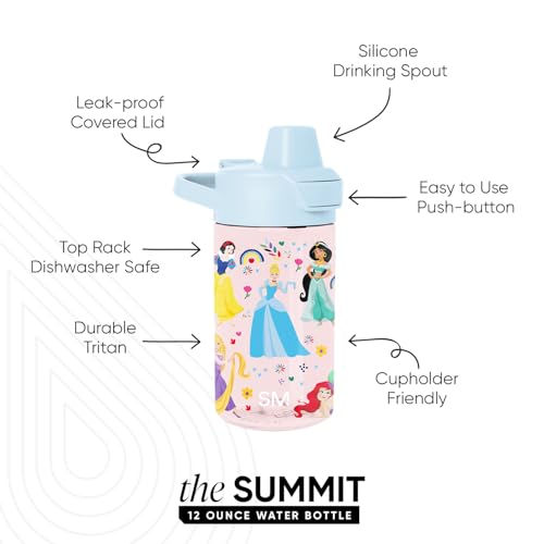 Simple Modern Disney Princess Kids Tritan Plastic Summit Water Bottle | 12 oz BPA-Free Cup with Covered Leak Proof Straw Lid for Girls, Toddlers | Princess Rainbows - color: Disney: Princess Rainbows, style: Covered Lid | 12oz