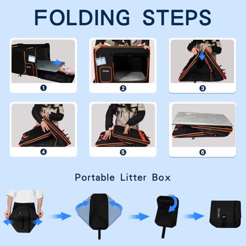Extra Large Cat Carrier with Litter Box for Car Travel, Black | 24"L x 17"W x 17"H, Lockable Safety Zippers and Seatbelt Loops, for 1 Medium-Large Cat or 2 Small Cats Under 55 lbs - color: Black