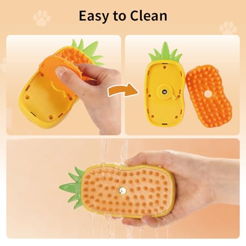 Cat Steam Brush for Shedding, 4 in 1 Rechargeable Steam Brush for Cats and Dogs, Anti-Static, Massage, Cleaning, Shedding & Combing All in One! (Yellow) - color: Yellow