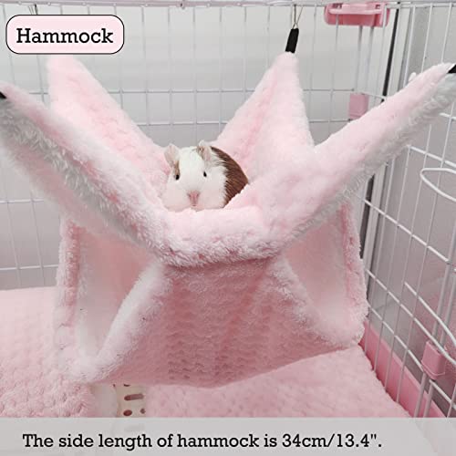 SEIS 3 Pcs Plush Hamster Hammock Set Sugar Glider Hanging Cage Accessories Set Small Animal Hammock Channel Mat for Guinea Pig Rat Gerbil Squirrel Birds Parrot (Pink) - color: Pink