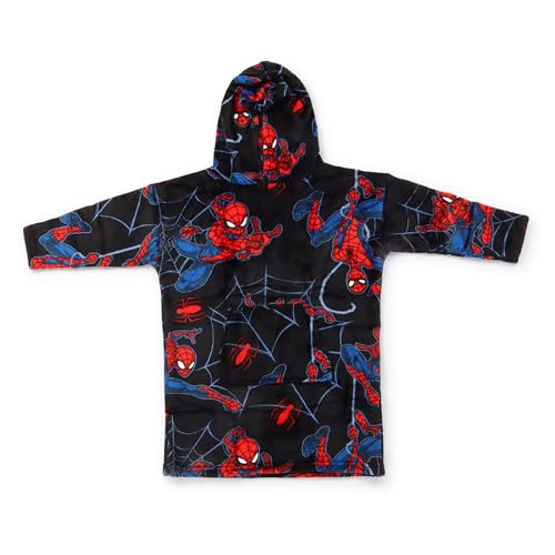 Jay Franco Wearable Throw Blanket – Kids Oversized Plush Hooded Blanket with Pocket, Ultra Soft Cozy Fleece Throw for Lounging, Travel, Black - Spiderman, 24x32 - Kid - color: Black - Spiderman, size: Kid
