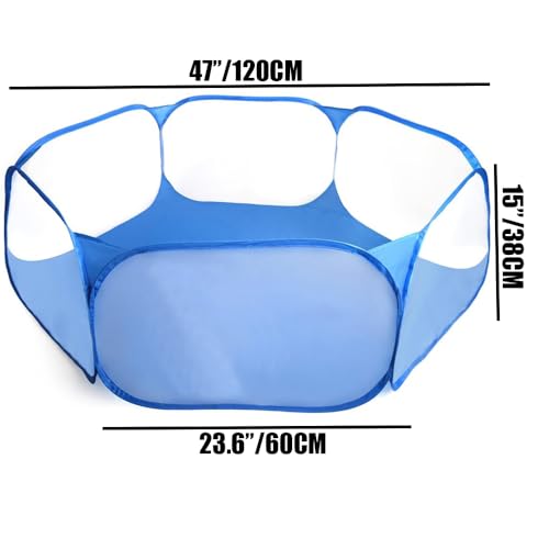 Small Animals Tent, Breathable Transparent Pet Playpen Pop Open Outdoor/Indoor Exercise Fence, Portable Yard Fence for Guinea Pig, Rabbit, Hamster, Chinchillas and Hedgehogs - color: Blue