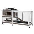 Aivituvin Rabbit Hutch 62" Rabbit Cage Indoor Outdoor Chicken Coop Guinea Pig Cage on Wheels Bunny Cage with 3 Deep No Leakage Pull Out Tray,Waterproof Roof (Brown) - color: Brown