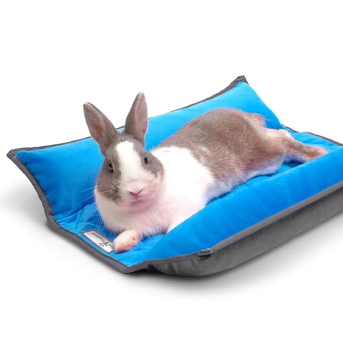 Paw Inspired Snuggle Bunny Bolster Bed, Gray/Blue, 17x17 Inch | Reversible Flop Mat, Ultra-Soft Fleece Bedding with Padded Sides for Rabbits, Cats, Dogs, Small Pets and Animals - color: Gray/Blue