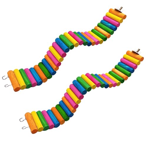 2-Pack Hamster Bridge 15.7 x 2.4 Inch Colorful Flexible Bendy Climbing Ladder Hanging Wooden Stairs Chew Toy for Bird Parrot Chipmunk Sugar Glider Gerbil Mice