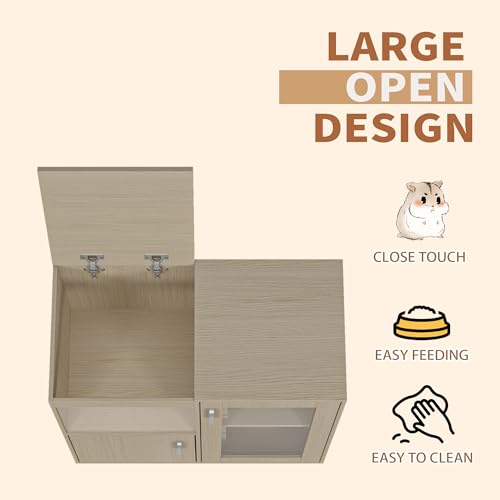 Hamster Cage Rodent Habitat with Acrylic Viewing Windows Openable Top Storage Cabinet Multi Level Wooden Home for Chinchilla Rat Gerbil Guinea Pig Feeding Play Rest Exploration Enclosure (Teak) - color: Teak