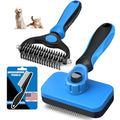 Professional 3PCS Self Cleaning Slicker Brush & Pet Grooming Rake & Flea Comb for Dogs,Cats and Horses | Double-Sided Dematting Comb & Skin Friendly Deshedding Grooming Tool | Pet Supplies (Blue) - color: Blue