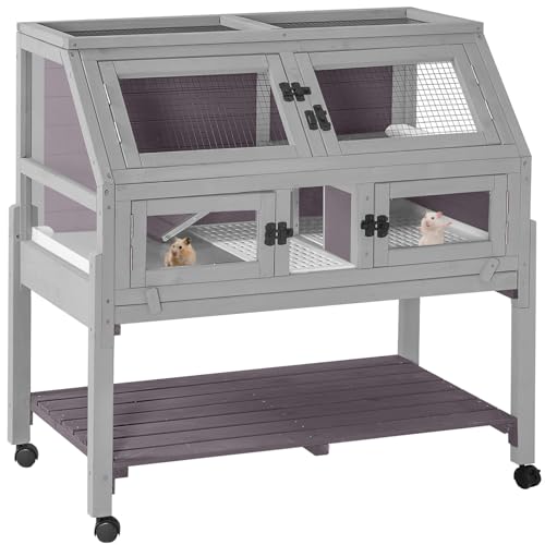 GUTINNEEN Guinea Pig Cage with Anti Chewing Sturdy Plastic Floor and Cool Zinc Plate, Indoor Rabbit Hutch with Hideout and Wheels, Elevated Legs Bunny and Hamster Cage 36.6" L - color: Grey-On Wheels