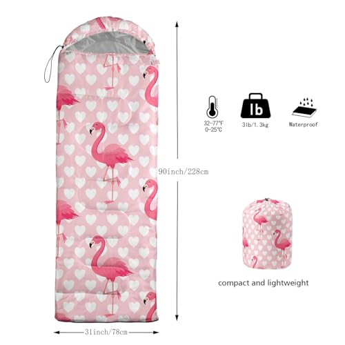 Camping Sleeping Bags Warm & Cool Weather Waterproof Backpacking Sleeping Bag All Seasons Camping, for Adult Kids Boy Girls Camping Gear Equipment, Traveling - color: F-Flamingo1