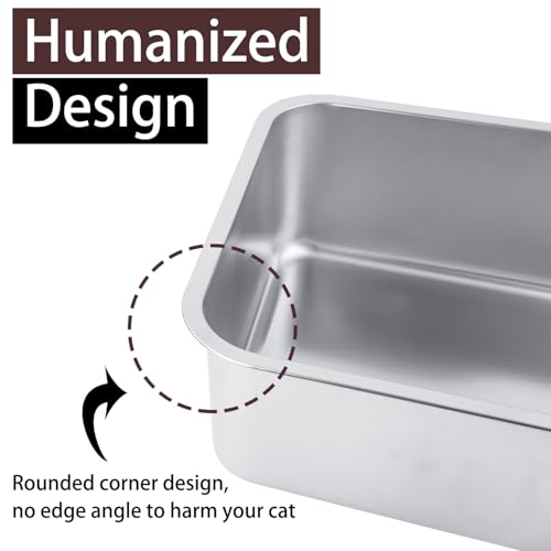 Stainless Steel Cat Litter Box 18"x14"x6" | For Adult Cats or Kitty/Kitten, Rust-Proof, High Side, Non Stick, No Smell, Easy to Clean - size: Large:17.5"L x 13.6"W x 6"H