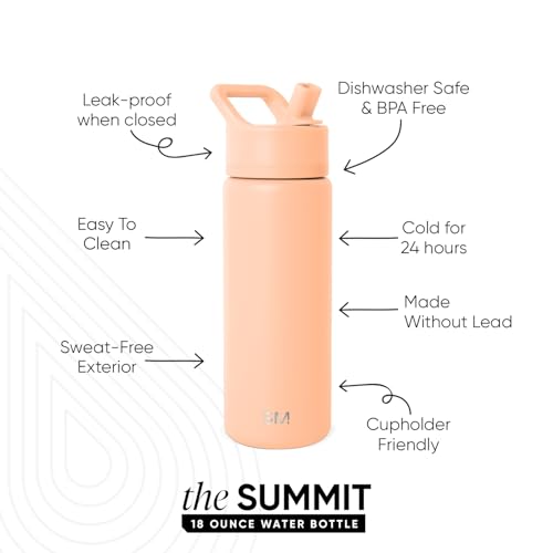 Simple Modern Insulated Water Bottle with Straw | 18oz | Orange | Summit Stainless Steel Water Bottles, Metal Cup | Leak Proof for School, Gym, Travel, Sports | Bellini - color: -Bellini, style: 18oz