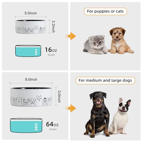 Ceramic Dog Bowls - Non-Slip, 16 Fl Oz Black Bowls with Adorable Dog Patterns (Small) - color: Black Patterned, size: Small-5.5 inch