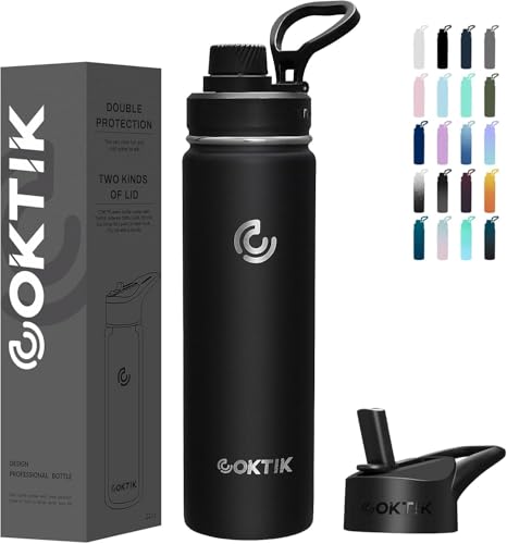 40 Pack 22 oz Sports Water Bottle With Straw,2 Lids, Stainless Steel Vacuum Insulated Water Bottles,Leakproof Lightweight, Keeps Cold and Hot, Great for Travel(Black) - color: Black, size: 40 Pack