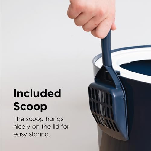 IRIS USA Large Top Entry Cat Litter Box, Hooded Privacy, Navy/White | Dog-Free Zone, Mess Containment System, Protected Interior, Dog Proof Pan, Odor Trapping, Easy Scoop Access - color: Navy, style: Top Entry