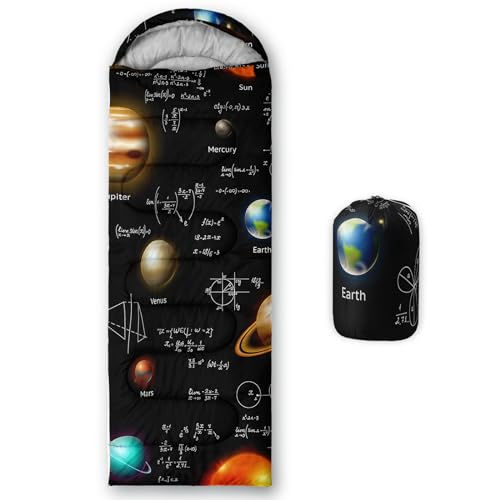 AILONEN Midnight Meow Sleeping Bag, Charcoal Cat Eyes Crescent Graphic, Portable Camp Sack Sleepover Style - color: Planet3