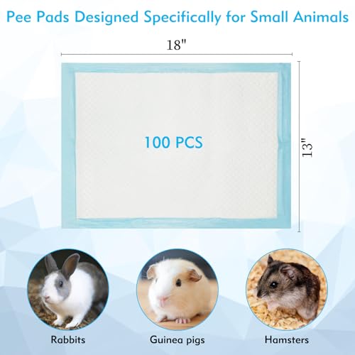 Fhiny 100 PCS Rabbit Pee Pads 13" x 18" Thicken Bunny Cage Pee Pads Disposable Super Absorbent and Leak-Proof Potty Pad for Kittens Guinea Pigs Chinchillas Hamsters and Other Small Animal - color: Blue, size: S:18"× 13"/100Pcs