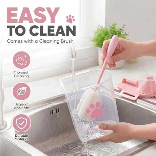 Dog Storage Container with Cleaning Brush and Measuring Cup | Airtight Portable Pet Food Containers with Upgraded Large Spout and Cup for Dogs,Cats,Birds,Small Animals(Pink) - color: 3QT-Pink
