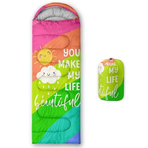 Kids Sleeping Bag for Boys Girls,3D Basketball Print-Lightweight Warm Portable Outdoor Indoor-Waterproof Cold Weather Resistant Sleeping Bag for Camping Hiking - color: rainbow