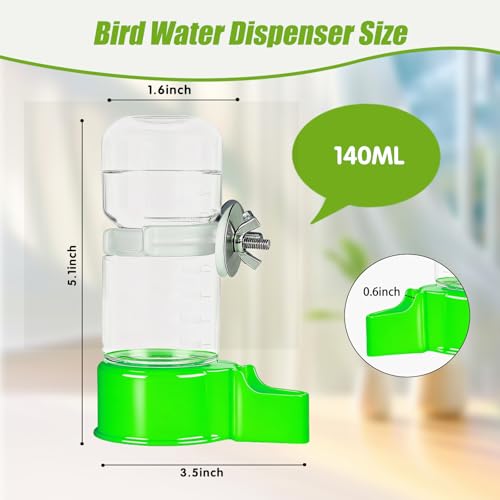 2 Pack Automatic Bird Cage Water Dispenser, 4.73 oz Parakeet Water Feeder | Water Dispenser for Birds, 4.73 oz Tank, Gravity Flow Helps Reduce Mess, Rotating Cage Clip, Budgies Cockatiels Lovebirds - color: Green, size: 2PCS Water Dispenser