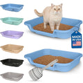 KittyGohere Senior Cat Litter Box Large with Scoop, 2 Pack Blue | Open Top Low Entrance Kitty Litter Box With Long-handle Jumbo Scoop, Lightweight Low Entry Litters Box, Durable, Made in USA - color: Little Boy Blue, size: Large(2 Pack) with Scoop