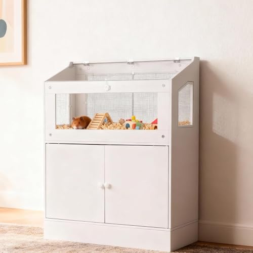 Hamster Cage with Storage Cabinet, Clear Acrylic Small Animal Enclosure with Ventilated Design, Habitat for Hamsters, Gerbils, Rats, Guinea Pigs and Hedgehogs