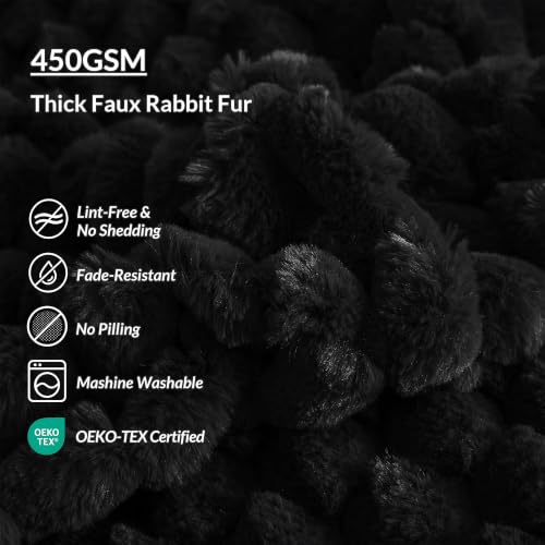 XeGe Luxury Bubble Fluffy Faux Rabbit Fur Bed Blanket Queen Size, Black | 90"x90", Double-Sided, Hypoallergenic, No-Shed, Washable, Plush Shaggy Blanket for Bed Couch Sofa Snuggling Lounging Napping - color: Black, size: Queen (90" X 90")