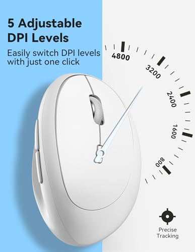 TECKNET Ergonomic Wireless Mouse 2.4G Vertical Mouse Silent 4800 DPI | 5 Adjustable DPI Levels, 6 Buttons, Compatible with Laptop, PC, Chromebook, Mac - Light White - color: Light White