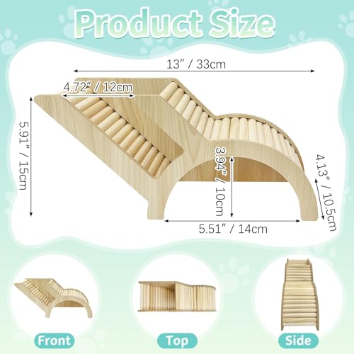 PINVNBY Hamster Climbing Ladder and Tunnel Hideout Wooden Hamster Climbing Toy Cage Decor Accessories for Gerbil Mice or Other Small Animals (Arch Bridge Tunnel)