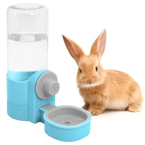 Fhiny Rabbit Water Bottle, 18oz Hanging Guinea Pig Water Bottle No Drip Gravity Bunny Water Dispenser for Cage Automatic Rabbit Waterer for Bunny Guinea Pig Chinchilla Ferret Cat Puppy - color: Blue