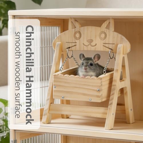 Chinchilla Hideout Hammock Solid Wooden Chinchilla Cage Accessories Toys | Guinea pig Hammock for Rat Cage,Standing Guinea Pig Hide Ferret Swing Bed, Small Animal Cage Accessories(Stand Style)