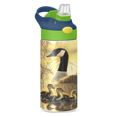 OTVEE Canada Geese Goslings Kids Water Bottle with Straw Lid 12 oz Insulated Stainless Steel Leakproof Duck Mouth Tumbler Cup for Boys Girls Teen School - color: Canada Geese and Goslings