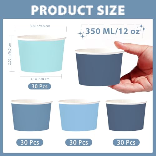 120Pcs 12oz Dusty Blue Ice Cream Cups for Hot or Cold Food | Gradient Blue Dessert Bowls Disposable Summer Ocean Large Snack Cups for Birthday Wedding Pool Bridal Baby Shower Party Favor - style: Blue Gradient Cup