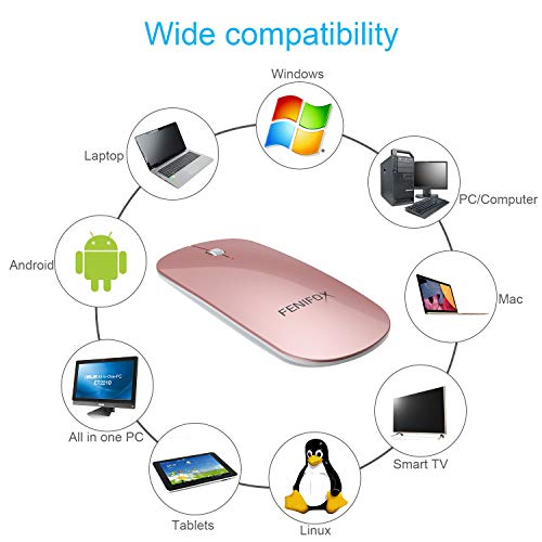 FENIFOX Bluetooth Mouse Slim, Whisper-Quiet Mini Flat Portable Mobile Mice Rechargeable Compatible with Laptop,PC,Android Windows Tablet (Rose Gold) | Flat, Portable, Whisper Quiet, 3 Buttons Design , 2400 DPI Precision for iPad Laptop MacBook Tablet iPho