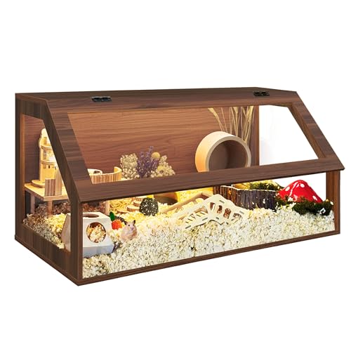 PROLEE Hamster Cage Large Chewproof, 40" x 20" x 20" Sloped Mice and Rat Habitat with Clear View, Solid Built with Lockable Design and Openable Top, Walnut - color: Walnut
