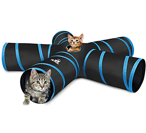 Pawaboo Cat Tunnel Tube 5 Way Tunnels, Blue, 25x53cm | Extensible Collapsible, Play Tent Interactive Toy Maze, Cats House with Balls and Bells - color: A-Blue, size: 5 Way