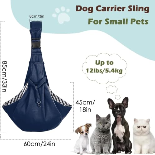 Pawaboo Small Dog Sling Carrier, Reversible Hands Free Dog Sling Carriers for Small Dogs and Cats, Puppy Slings Carrier with Adjustable Strap Buckle & Safety Harness, Puppy Essentials, Navy Blue - color: Navy Blue