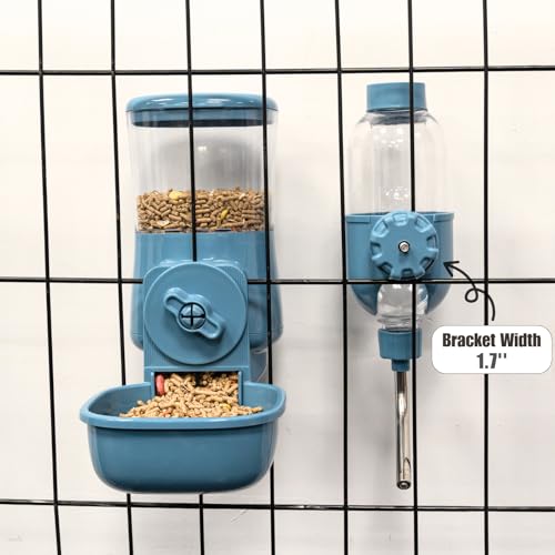 Automatic Pet Food Water Dispenser, Auto Gravity Pet Feeder Water Bottle Set for Crate Cage for Puppy Cat Rabbit Guinea Pigs Chinchilla Ferret Hedgehog (Blue) - color: Blue