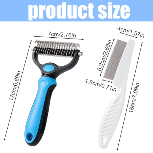 Professional Pet Grooming Tool, Dual Teeth Undercoat Rake & Dematting Comb Deshedding Grooming Comb Rake for Long & Short Hair Dogs