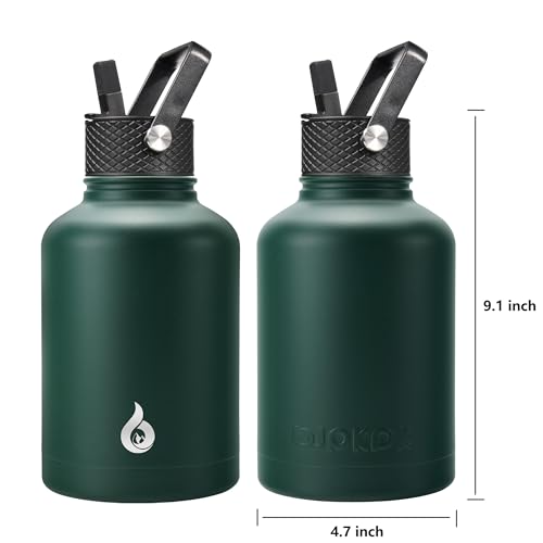 BJPKPK 50oz Large Insulated Water Bottle, Stainless Steel Water Jug | with Straw Lid, 3 Lids & Paracord Handle, Keep Cold & Hot, BPA-Free Leak-Proof Water Jug for Gym Sports Hiking Camping Travel - color: Army Green, size: 50 Ounces