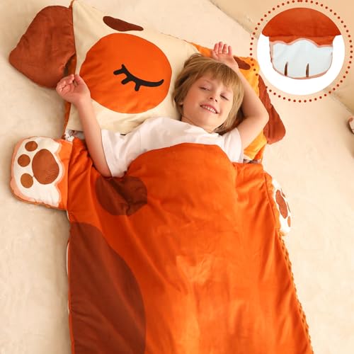 Wizland Sleeping Bag for Kids,Portable Daycare Nap Mat -61.8"×28.3" for 3 4 5 6 7 8 - color: Kid Dog Sleeping Bag