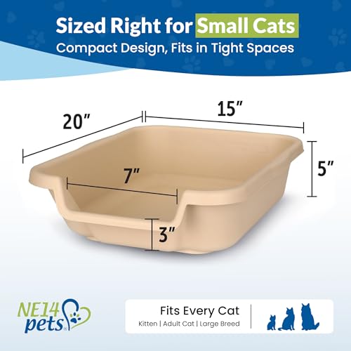 KittyGohere Senior Cat Litter Box Small with Scoop, 2 Pack Beach Sand | Open Top Low Entrance Kitty Litter Box With With Long-handle Jumbo Scoop, Lightweight & Durable Litters Box, Made in USA - color: Beach Sand, size: Small(2 Pack) with Scoop