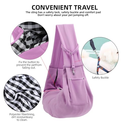 ARZQUT Dog and Cats Carrier Sling, Small Pet Carrier with Storage Pocket | Reversible Puppy Sling Carrier, Safety Buckle, Storage bag, Machine Washable for Travel, Outdoor Activitie, Hand-Free,Purple - color: Purple
