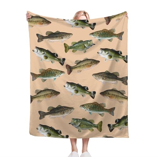 Fish Bass Blanket Decor Gifts for Fishing Lovers Flannel Fleece Fuzzy Throw Blanket Soft Warm Cozy Plush Ocean Animal Blanket for Bed Couch Living Room Stuffed Decoration for Kids Adult Man 80"x60" - color: Bassfish, size: 80"x60"