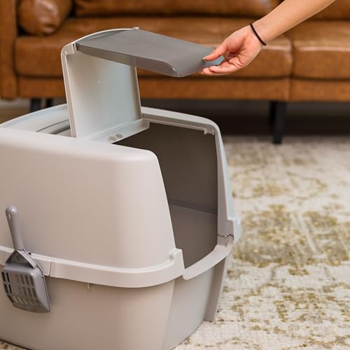 IRIS USA Large Front Door Cat Litter Box, Walk-In Entry, Gray | Nervous Cats, Flip Door Access, Covered Walk-Through, Private Enclosure Design, Privacy Hood, Contained Environment - color: Gray, style: Jumbo Enclosed