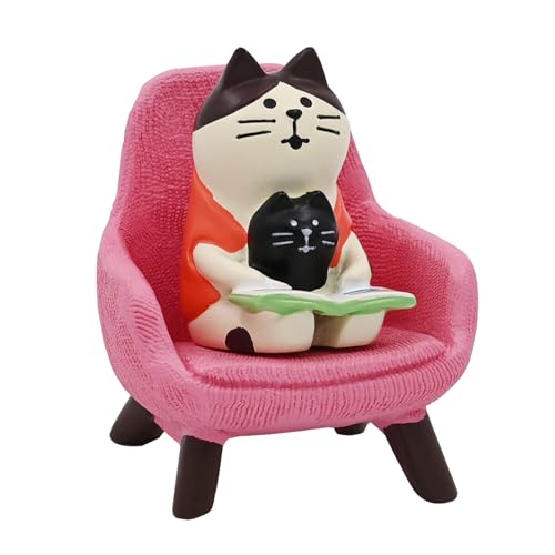 Mevodeata Cute Mini Cat Reading Book Figurine with Small Sofa Resin Figure for Office Home Decor for Cat Lover(Pink Sofa) - color: Cat Pink